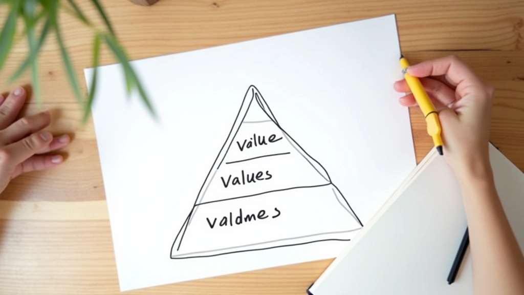 Pyramida se čtyřmi úrovněmi představující hierarchii osobních hodnot od nejvyšší po nejnižší prioritu