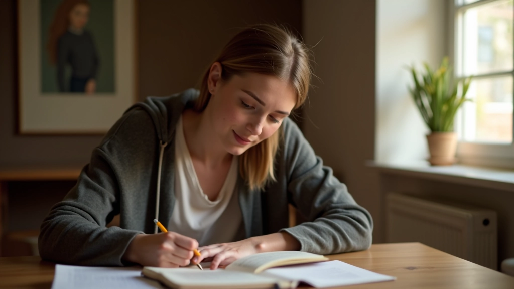 Osoba si zapisuje své osobní hodnoty a myšlenky do elegantního deníku v přírodním osvětlení