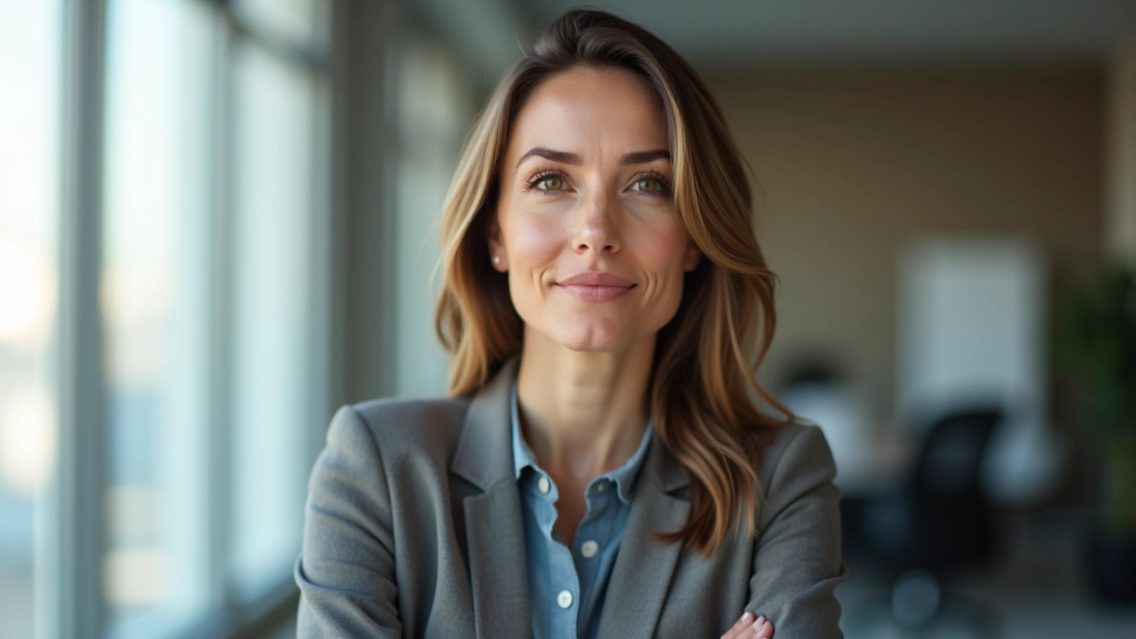 Žena v kancelářské postoji soustředěně naslouchá, zápisník a tužka na stole, přirozené osvětlení, jasná fokus